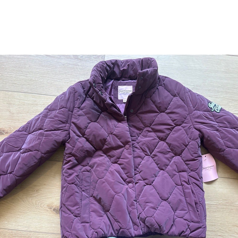 Juicy Couture Kids Purple Quilted Puffer‎ Jacket Coat Girls Size Large 14 NWT
